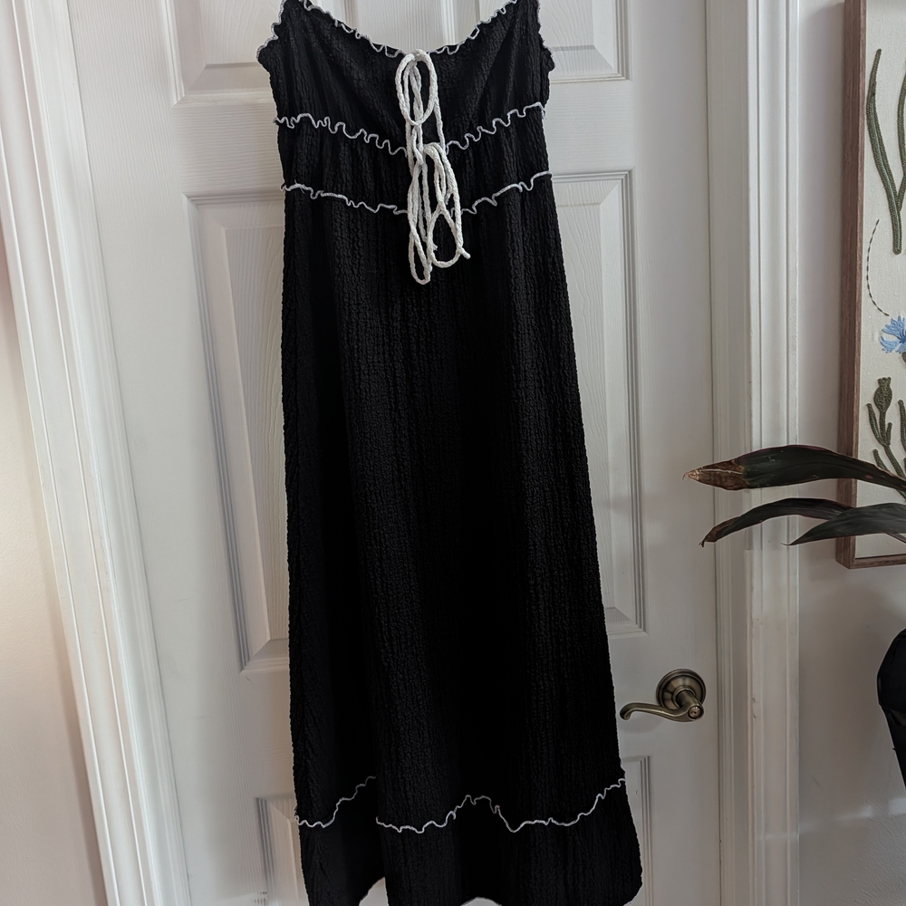 See You Monday Black Dress with White Accents